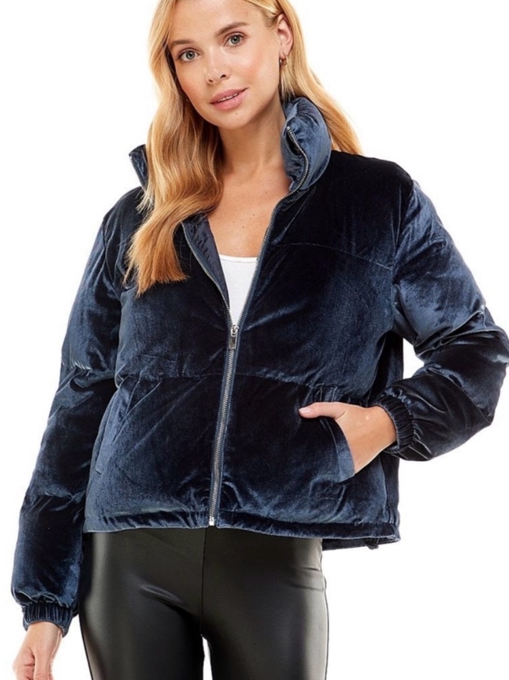 TCEC Navy Velvet Puffer Jacket